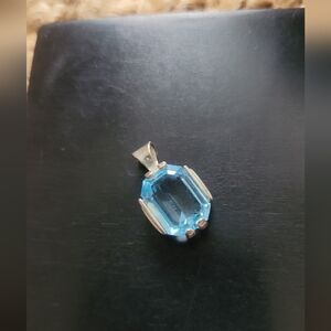 Rectangular Blue Topaz Gemstone in Sterling Silver Pendant